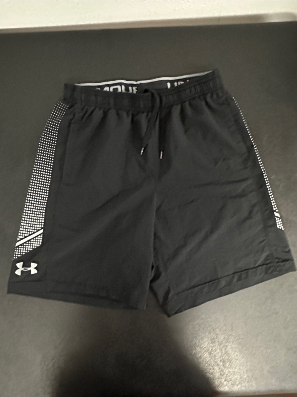 Under Armour Men’s Black Athletic Shorts with White Side Accents
